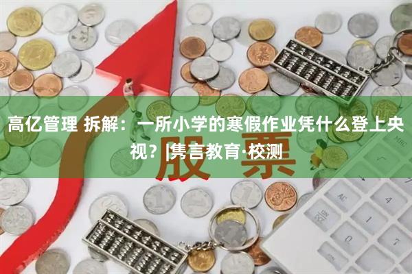 高亿管理 拆解:一所小学的寒假作业凭什么登上央视?|隽言教育·校测